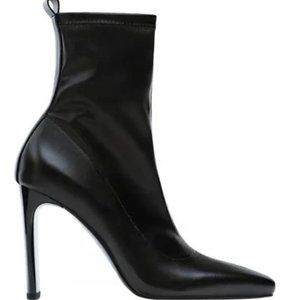 Zara Black Stretch Faux Leather Heeled Square Toe Ankle Boots size 5 / 35